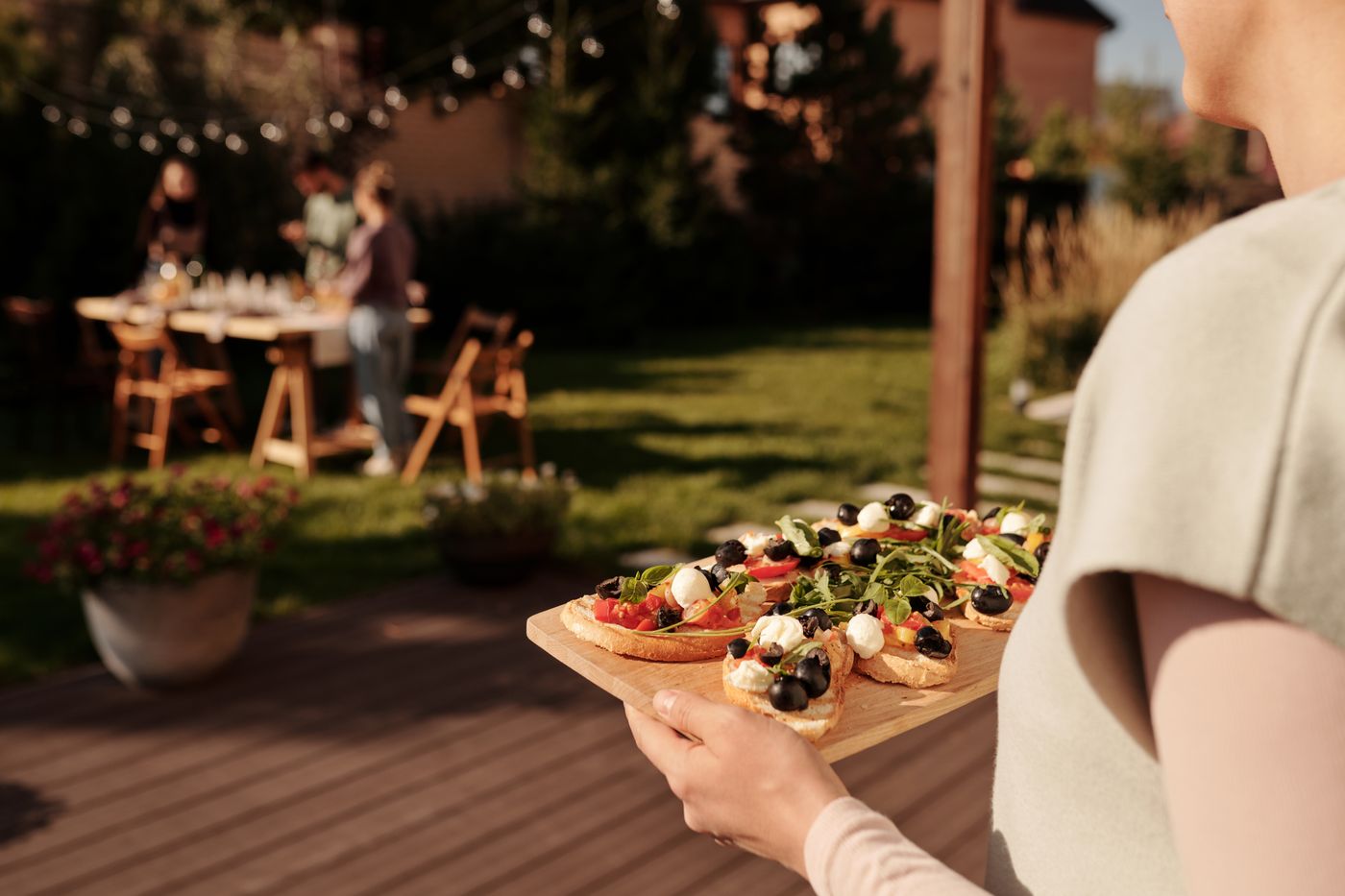 Party food set out on an outdoor table